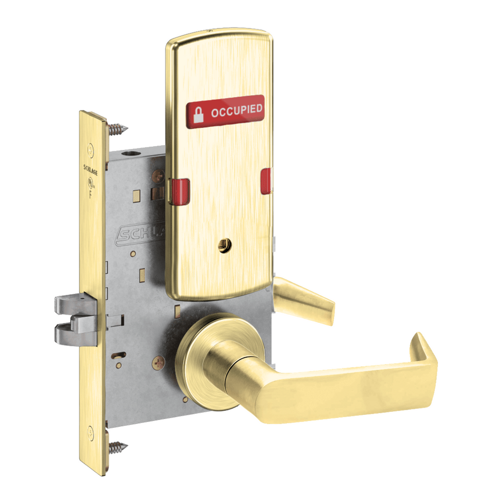 Schlage L9044 - Grade 1 Privacy with Coin Turn Mortise Lock, Exterior Indicator "Vacant/Occupied"