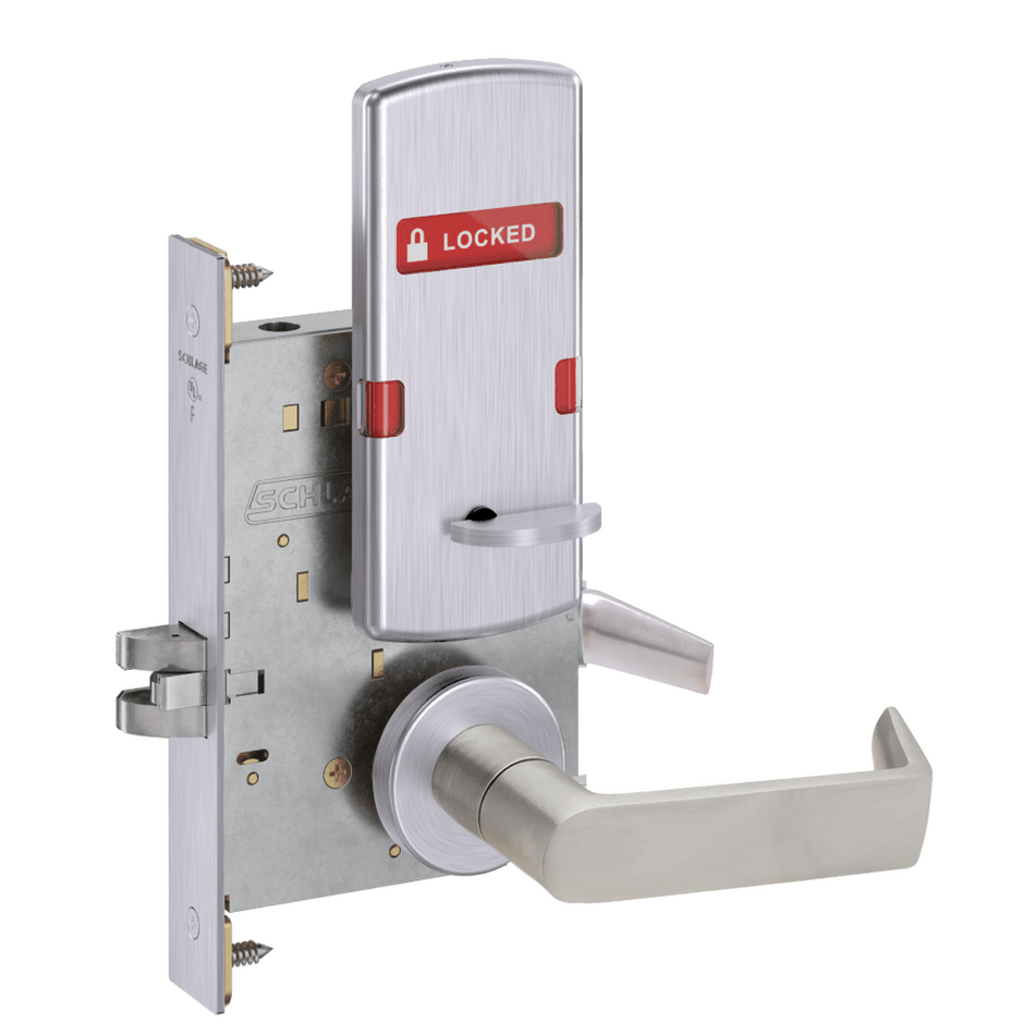 Schlage L9444 - Grade 1 Privacy With Deadbolt and Coin Turner Mortise Lock, Non-Keyed, Interior Indicator Displays "Locked/Unlocked"