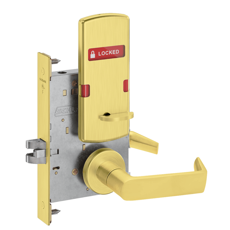 Schlage L9444 - Grade 1 Privacy With Deadbolt and Coin Turner Mortise Lock, Non-Keyed, Interior Indicator Displays "Locked/Unlocked"