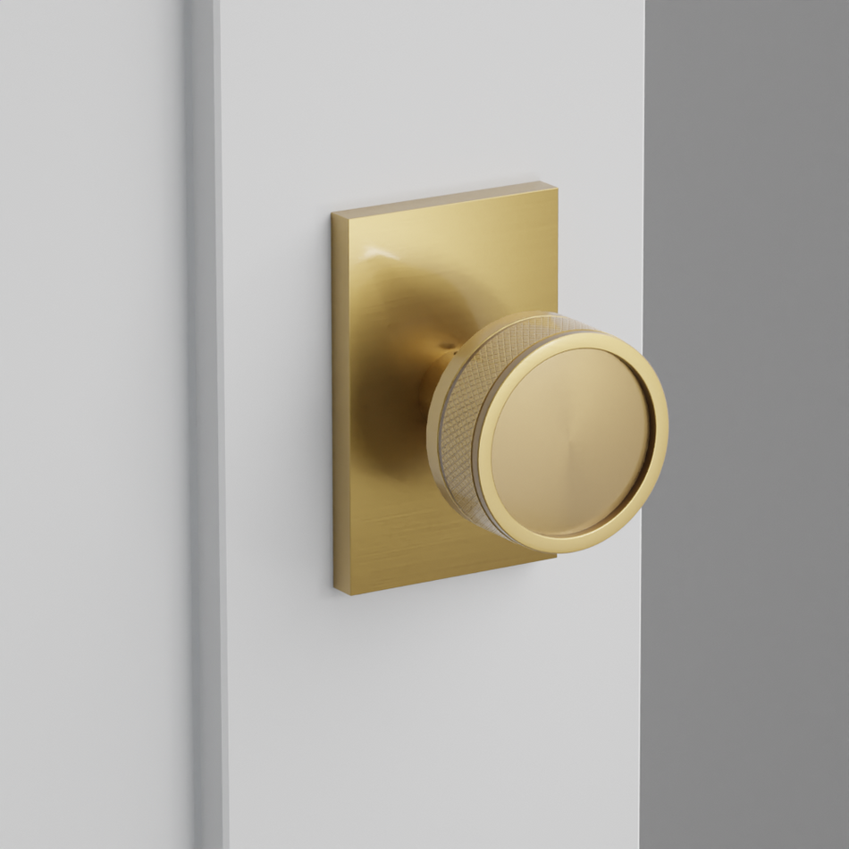 Emtek Knurled Knob with Modern Rectangular Rosette
