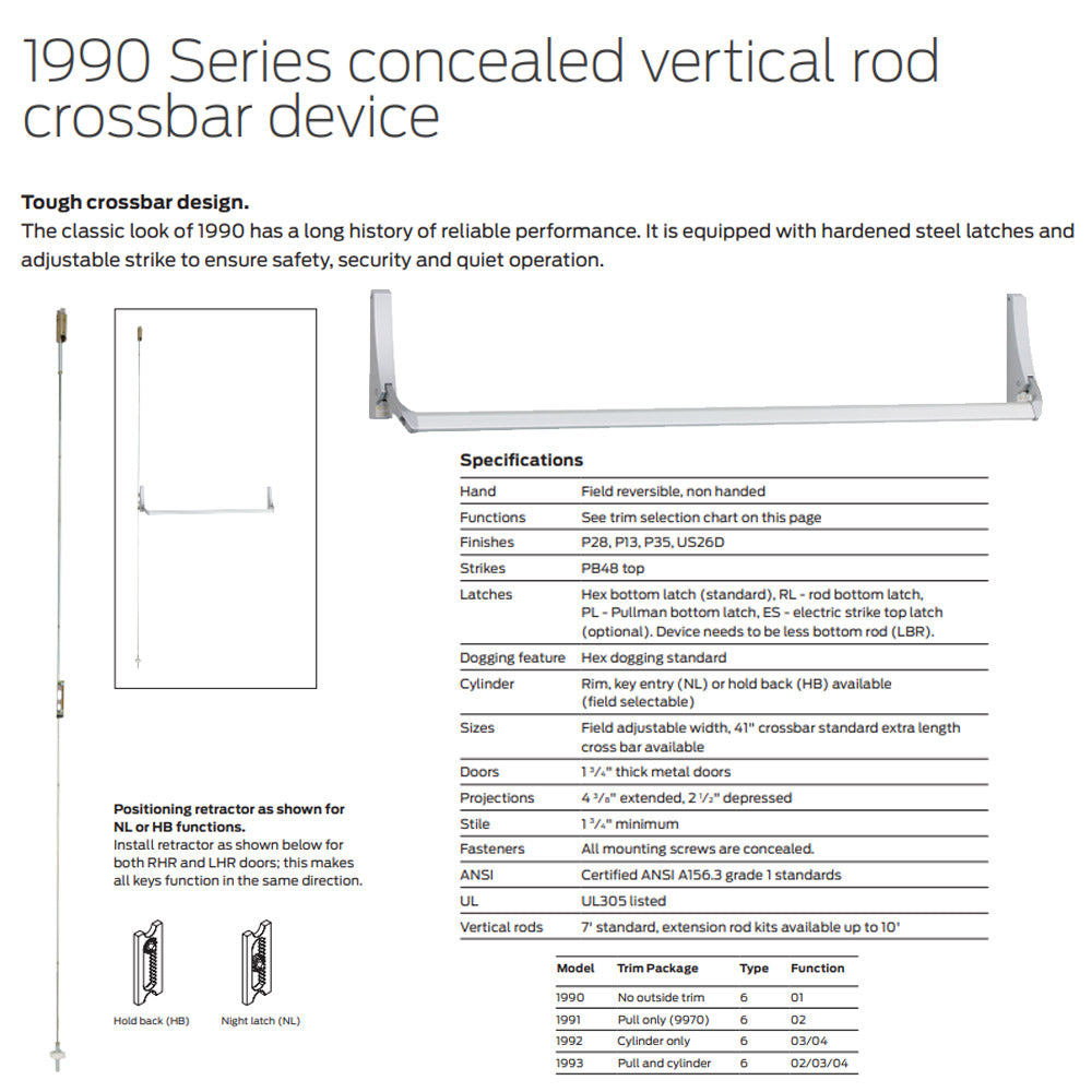 Falcon 1993-NL/HB Night Latch/Hold Back with Rim Cylinder and 9970