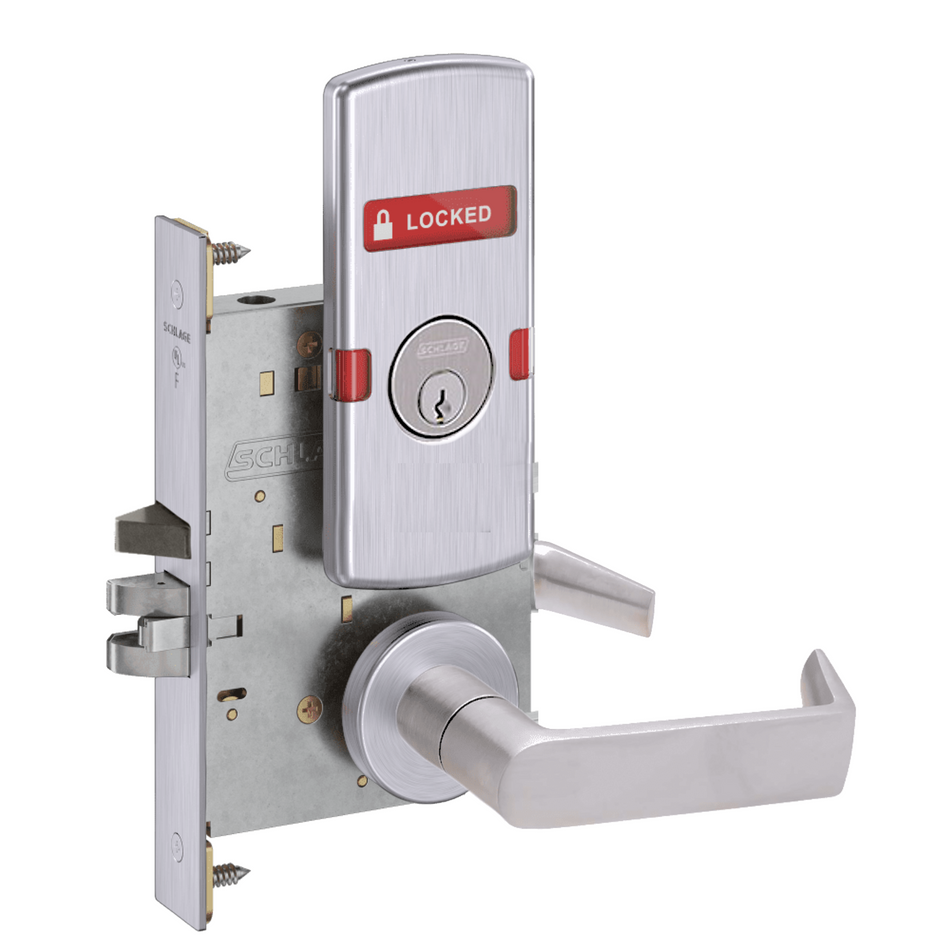 Schlage L9050 - Entrance/Office Mortise Lock - Grade 1 Non-Deadbolt Function Single Cylinder Keyed Lever Lock, Interior Indicator Displays "Locked/Unlocked"