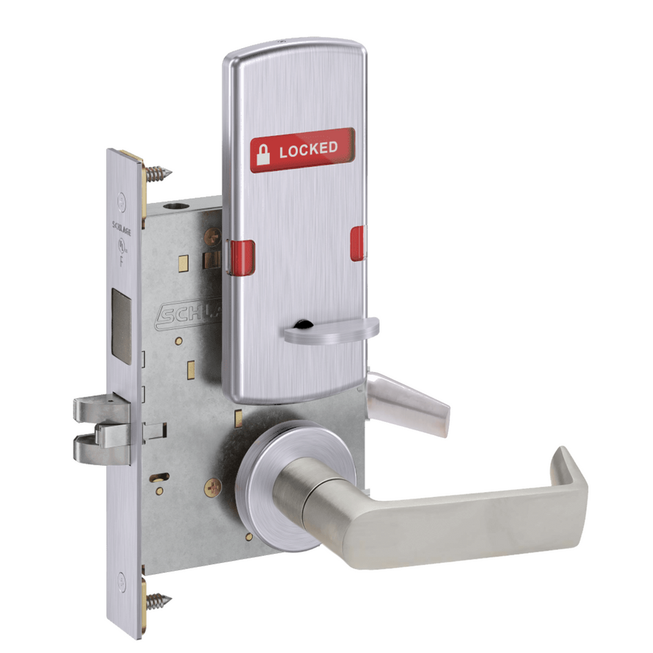 Schlage L9440 - Grade 1 Privacy with Deadbolt Mortise Lock, Non-Keyed, Interior Indicator Displays "Locked/Unlocked"