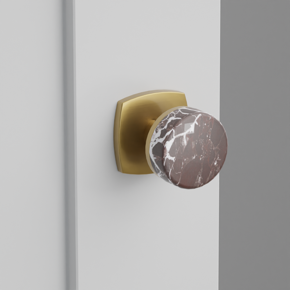 Emtek Conical Rosso Levanto Marble Knob with Urban Modern Rosette