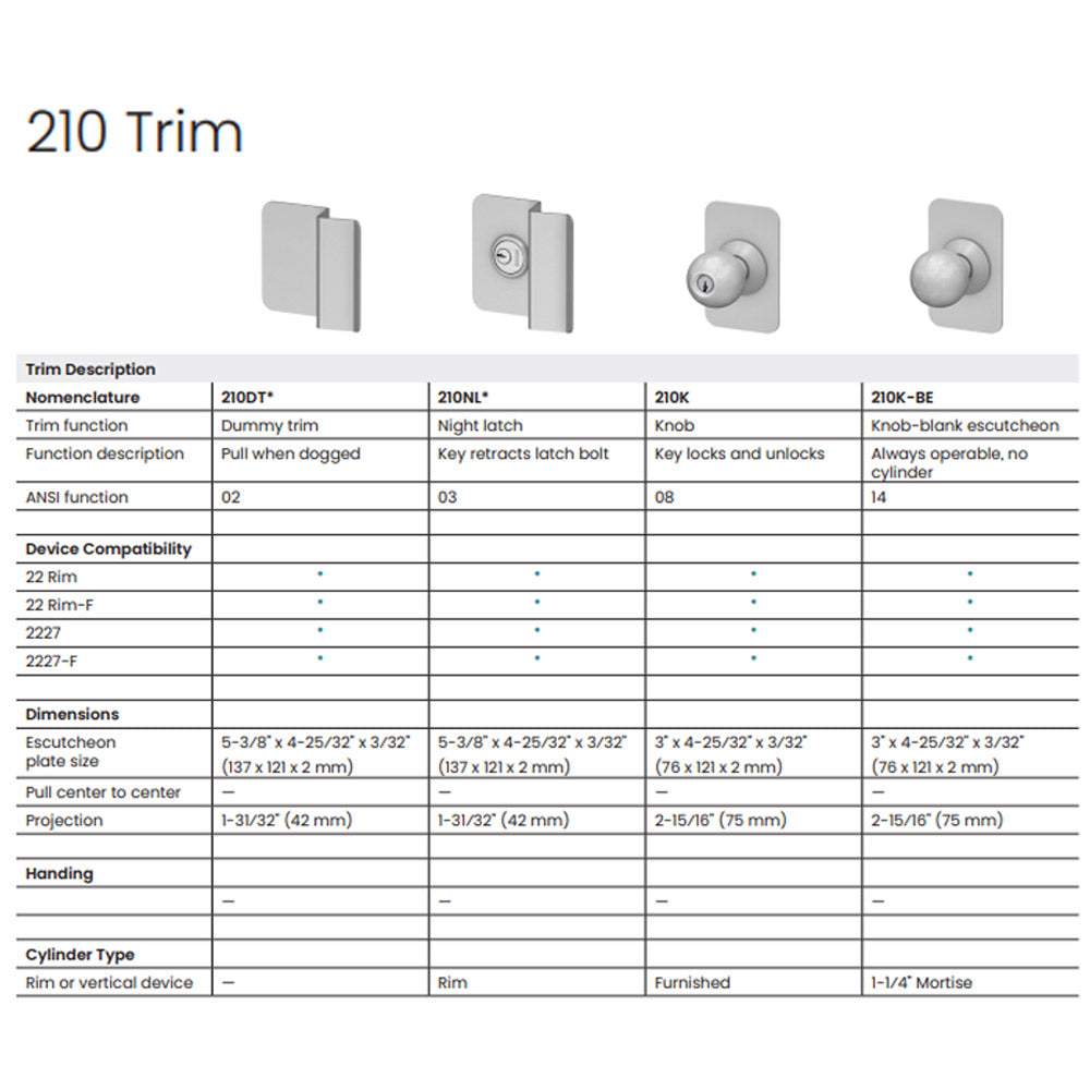 Von Duprin 210NL - Night Latch Trim for 22 Series Exit Devices