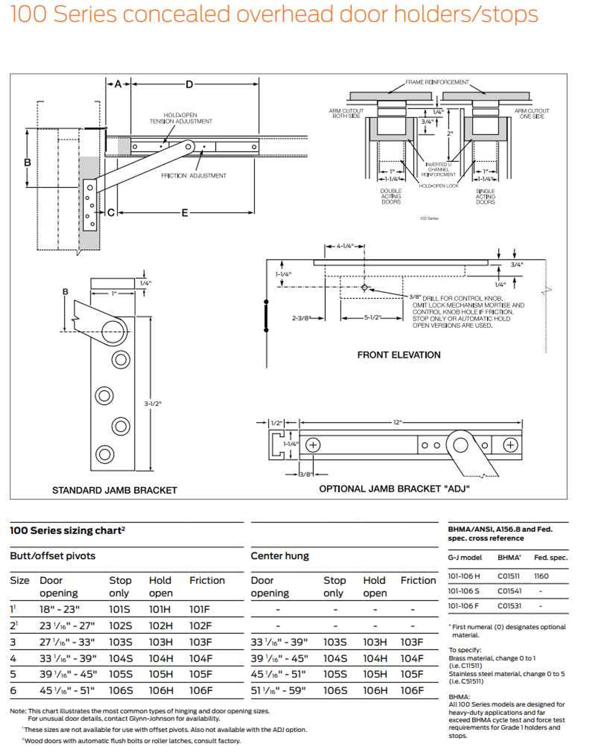 GlynnJohnson 100 Series Heavy Duty Concealed Overhead Door Holders