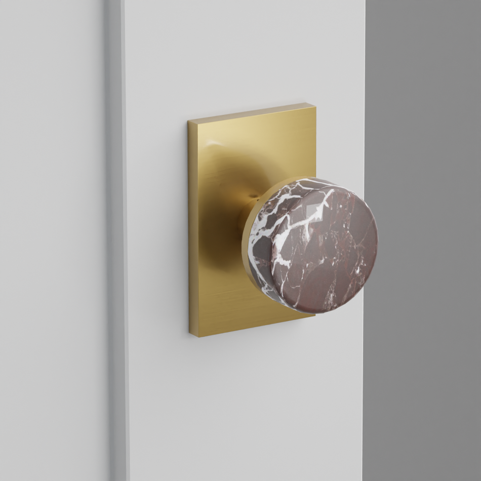 Emtek Conical Rosso Levanto Marble Knob with Modern Rectangular Rosette