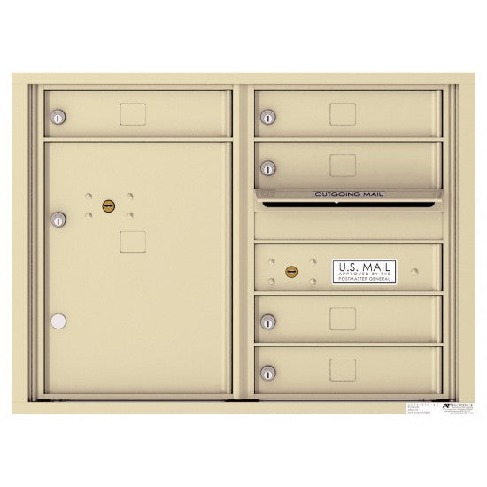 4C06D-05 - 5 Tenant Doors with 1 Parcel Locker and Outgoing Mail Compartment - 4C Wall Mount 6-High Mailboxes