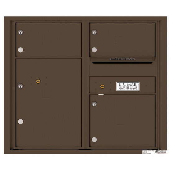 4C07D-03 - 3 Oversized Tenant Doors with 1 Parcel Locker and Outgoing Mail Compartment - 4C Wall Mount 7-High Mailboxes