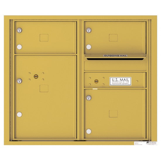 4C07D-03 - 3 Oversized Tenant Doors with 1 Parcel Locker and Outgoing Mail Compartment - 4C Wall Mount 7-High Mailboxes