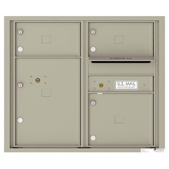 4C07D-03 - 3 Oversized Tenant Doors with 1 Parcel Locker and Outgoing Mail Compartment - 4C Wall Mount 7-High Mailboxes