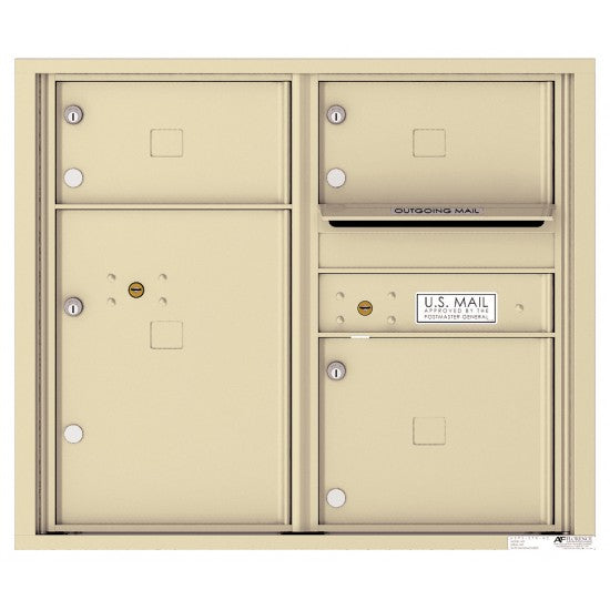 4C07D-03 - 3 Oversized Tenant Doors with 1 Parcel Locker and Outgoing Mail Compartment - 4C Wall Mount 7-High Mailboxes