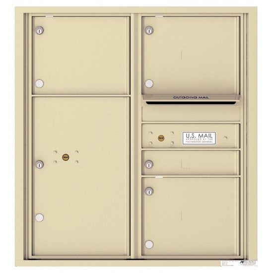 4C09D-04 - 1 Standard and 3 Oversized Tenant Doors with 1 Parcel Locker and Outgoing Mail Compartment - 4C Wall Mount 9-High Mailboxes