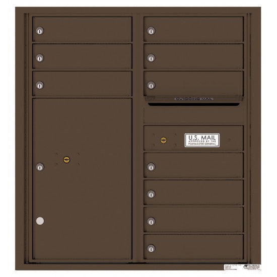 4C09D-10 - 10 Tenant Doors with 1 Parcel Locker and Outgoing Mail Compartment - 4C Wall Mount 9-High Mailboxes