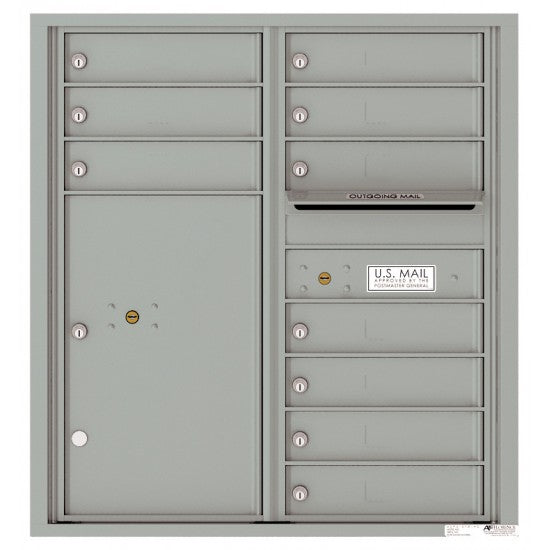 4C09D-10 - 10 Tenant Doors with 1 Parcel Locker and Outgoing Mail Compartment - 4C Wall Mount 9-High Mailboxes
