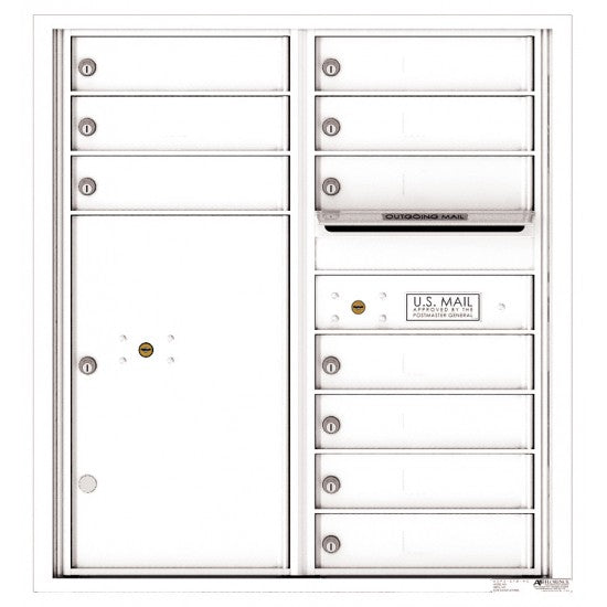 4C09D-10 - 10 Tenant Doors with 1 Parcel Locker and Outgoing Mail Compartment - 4C Wall Mount 9-High Mailboxes