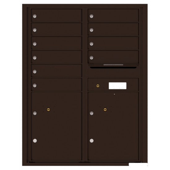 4C11D-10 - 10 Tenant Doors with 2 Parcel Lockers and Outgoing Mail Compartment - 4C Wall Mount 11-High Mailboxes