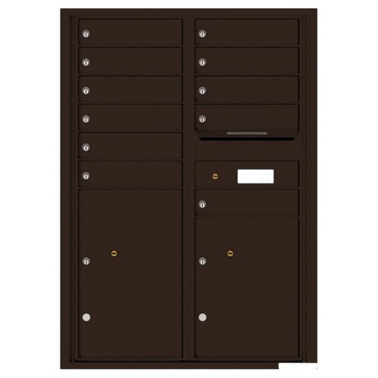 4C12D-11 - 11 Tenant Doors with 2 Parcel Lockers and Outgoing Mail Compartment - 4C Wall Mount 12-High Mailboxes