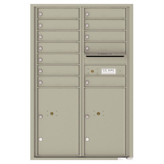 4C13D-12 - 12 Tenant Doors with 2 Parcel Lockers and Outgoing Mail Compartment - 4C Wall Mount 13-High Mailboxes