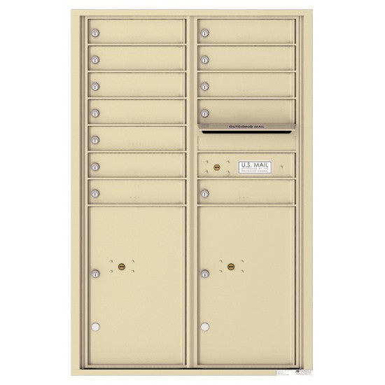 4C13D-12 - 12 Tenant Doors with 2 Parcel Lockers and Outgoing Mail Compartment - 4C Wall Mount 13-High Mailboxes