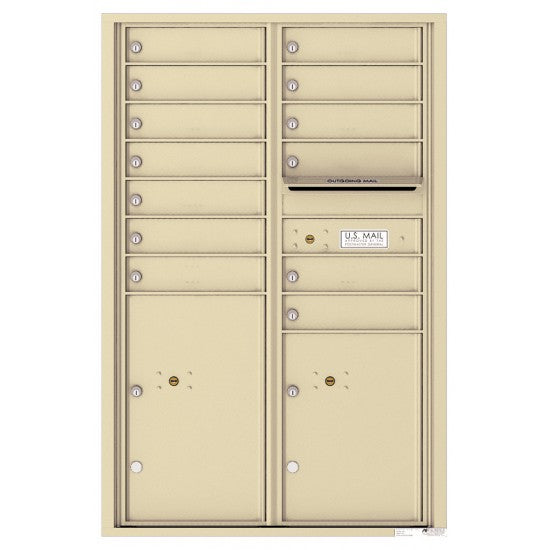 4C13D-13 - 13 Tenant Doors with 2 Parcel Lockers and Outgoing Mail Compartment - 4C Wall Mount 13-High Mailboxes
