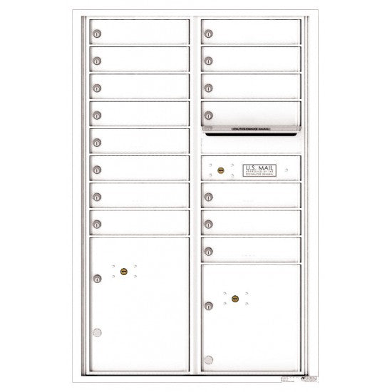 4C13D-15 - 15 Tenant Doors with 2 Parcel Lockers and Outgoing Mail Compartment - 4C Wall Mount 13-High Mailboxes