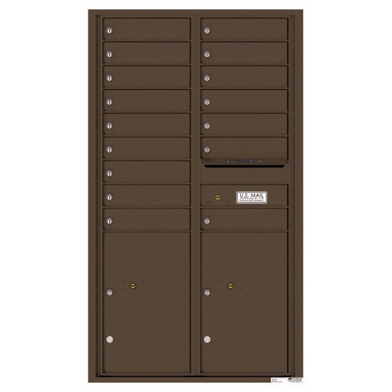 4C15D-16 - 16 Tenant Doors with 2 Parcel Lockers and Outgoing Mail Compartment - 4C Wall Mount 15-High Mailboxes