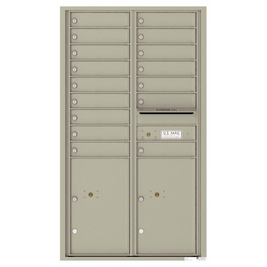 4C15D-16 - 16 Tenant Doors with 2 Parcel Lockers and Outgoing Mail Compartment - 4C Wall Mount 15-High Mailboxes