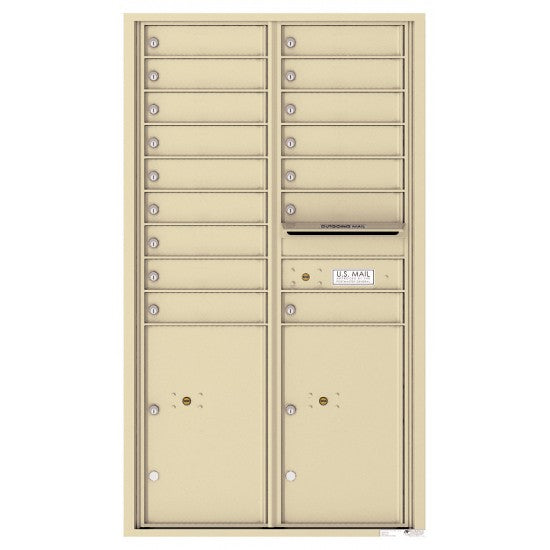 4C15D-16 - 16 Tenant Doors with 2 Parcel Lockers and Outgoing Mail Compartment - 4C Wall Mount 15-High Mailboxes