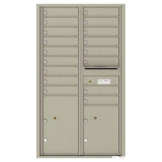 4C15D-17 - 17 Tenant Doors with 2 Parcel Lockers and Outgoing Mail Compartment - 4C Wall Mount 15-High Mailboxes