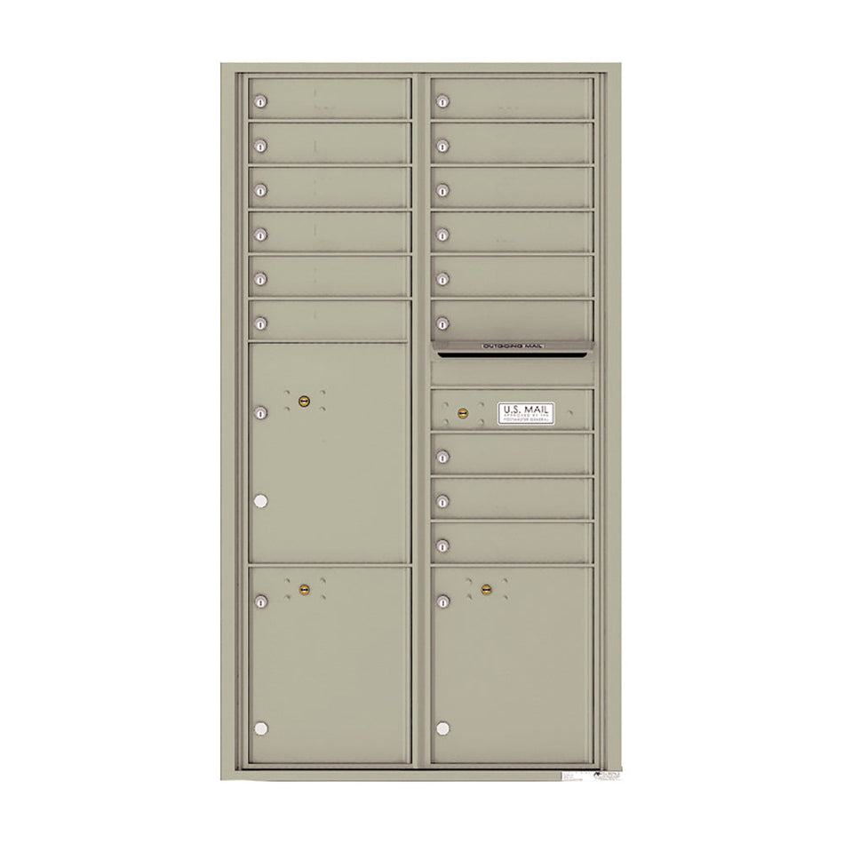 4C16D-15 - 15 Tenant Doors with 3 Parcel Lockers and Outgoing Mail Compartment - 4C Wall Mount Max Height Mailboxes