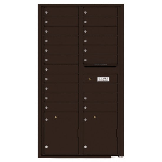 4C16D-19 - 19 Tenant Doors with 2 Parcel Lockers and Outgoing Mail Compartment - 4C Wall Mount Max Height Mailboxes