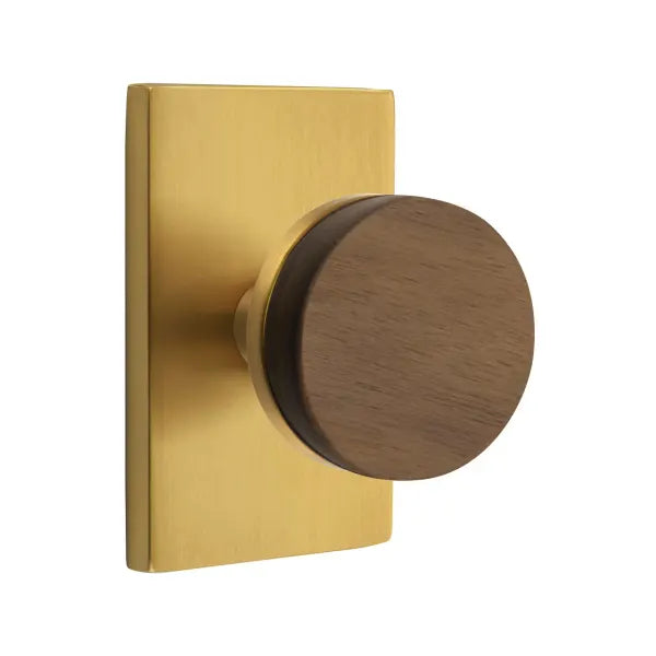 Emtek Conical Dark Walnut Knob with Modern Rectangular Rosette