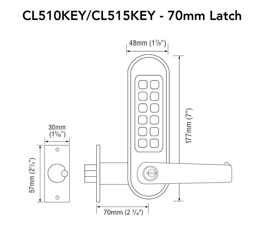 Cl510 Codelocks CL510 / CL515 Medium Duty Pushbutton Lever Lock With Key Ove ...