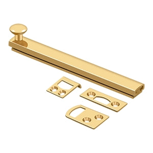 Deltana 6SBCS 6" Solid Brass Surface Bolt, Concealed Screws, HD