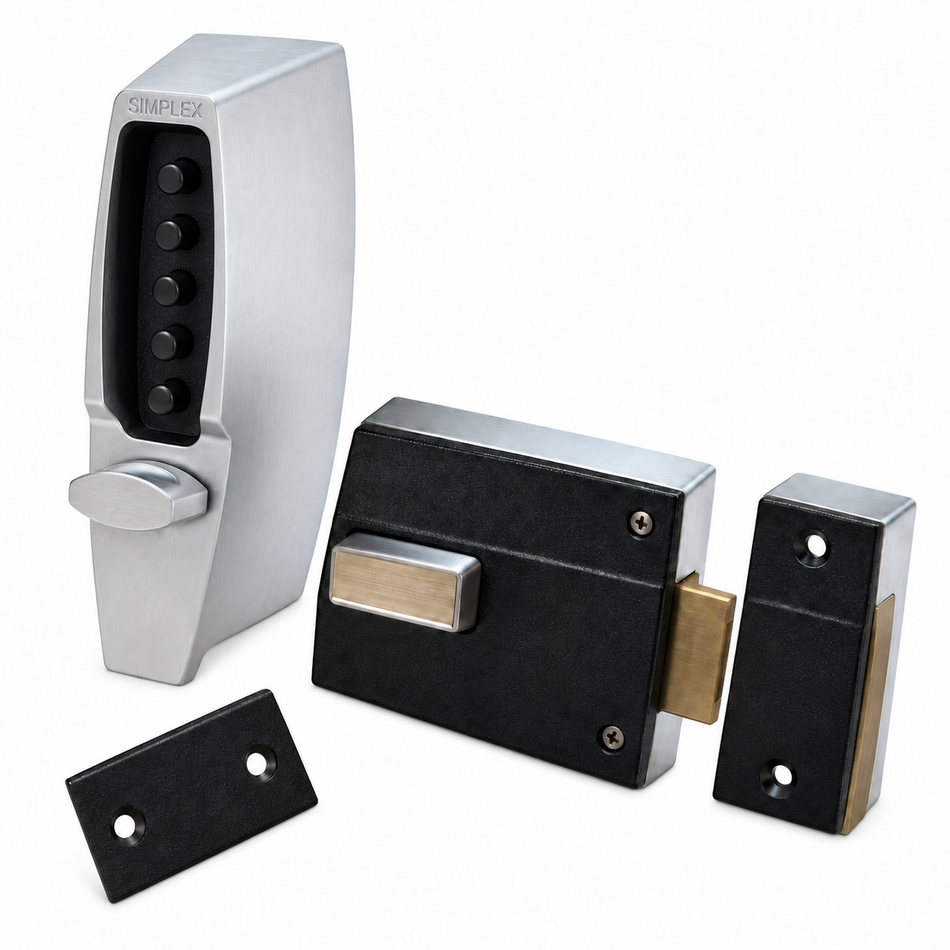Dormakaba Simplex 7106 Surface Mount Mechanical Pushbutton Rim Lock – Latch Holdback