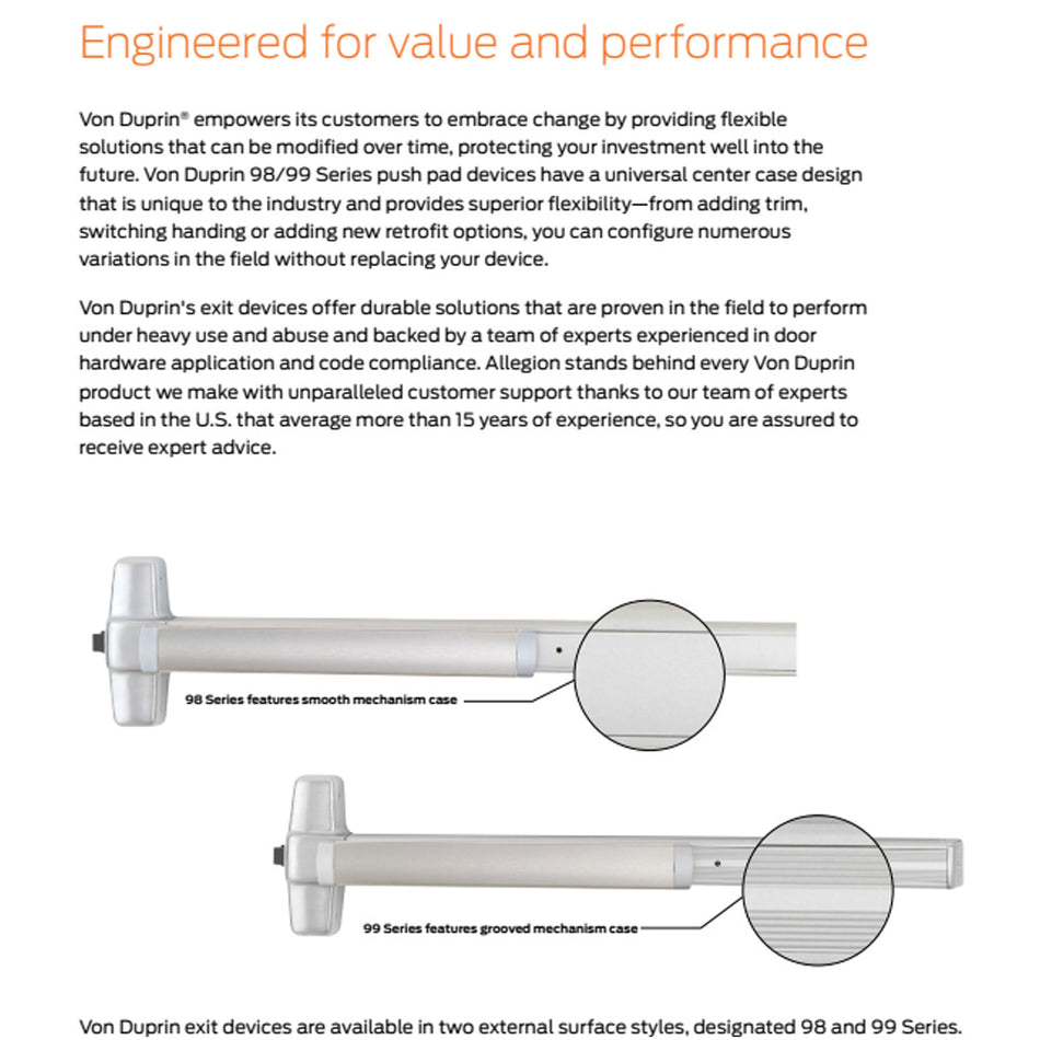 Von Duprin 98NL/99NL - Night Latch Rim Exit Device