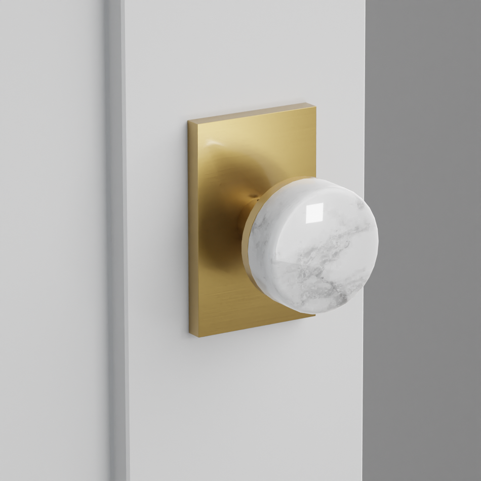Emtek Conical White Marble Knob with Modern Rectangular Rosette