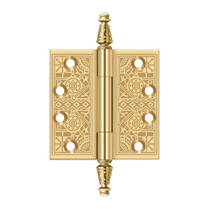 Deltana DSBP44 Ornate Hinge, 4" x 4" Square Corners, Solid Brass (Pair)
