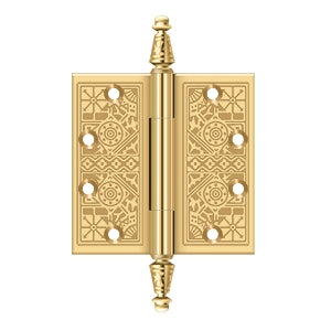 Deltana DSBP45 Ornate Hinge, 4-1/2" x 4-1/2" Square Corners, Solid Brass (Pair)