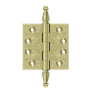 Deltana DSBP35 Ornate Hinge, 3-1/2" x 3-1/2" Square Corners, Solid Brass (Pair)