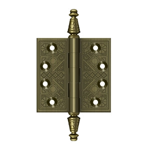 Deltana DSBP35 Ornate Hinge, 3-1/2" x 3-1/2" Square Corners, Solid Brass (Pair)