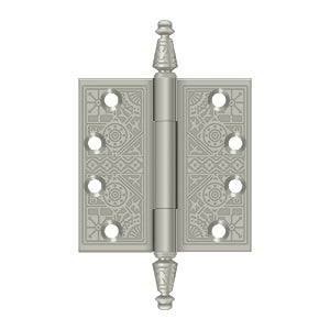 Deltana DSBP44 Ornate Hinge, 4" x 4" Square Corners, Solid Brass (Pair)