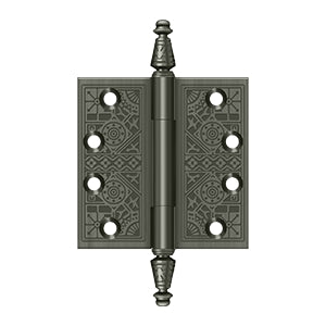 Deltana DSBP44 Ornate Hinge, 4" x 4" Square Corners, Solid Brass (Pair)