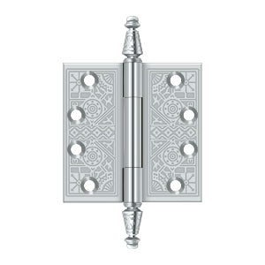 Deltana DSBP44 Ornate Hinge, 4" x 4" Square Corners, Solid Brass (Pair)