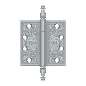 Deltana DSBP44 Ornate Hinge, 4" x 4" Square Corners, Solid Brass (Pair)