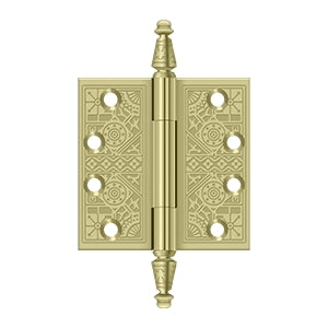 Deltana DSBP44 Ornate Hinge, 4" x 4" Square Corners, Solid Brass (Pair)