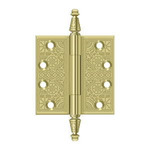 Deltana DSBP44 Ornate Hinge, 4" x 4" Square Corners, Solid Brass (Pair)