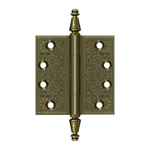 Deltana DSBP44 Ornate Hinge, 4" x 4" Square Corners, Solid Brass (Pair)