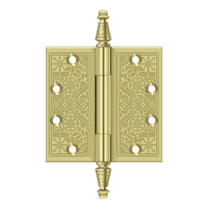 Deltana DSBP45 Ornate Hinge, 4-1/2" x 4-1/2" Square Corners, Solid Brass (Pair)